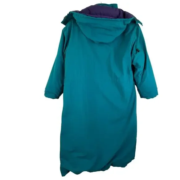 L.L.Bean Green Long Down Zip Up Jacket Coat Removeable Hoodie Vintage Women's XL - Picture 12 of 16